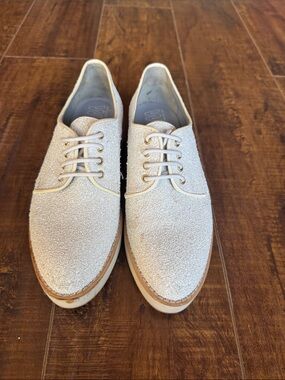 Women’s Derby Shoes in White Sparkle with 1” platform